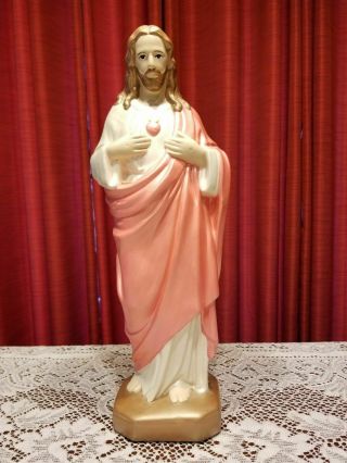 Sacred Heart Of Jesus Vintage Ceramic Church Altar Sculpture Statue 16 "