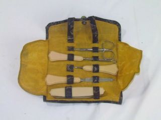 Vintage Bakelite Celluloid Nail File Travel Grooming Kit Complete Set