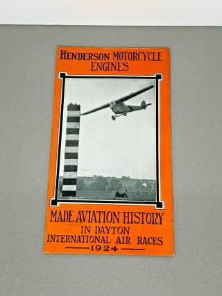 Antique 1924 " Henderson " Motorcycle Dealer Sales Brochure Dayton Air Races