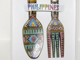 Nib Philippines Baguio Tribal Handpainted Souvenir Wood 8 " Spoon & Fork Set