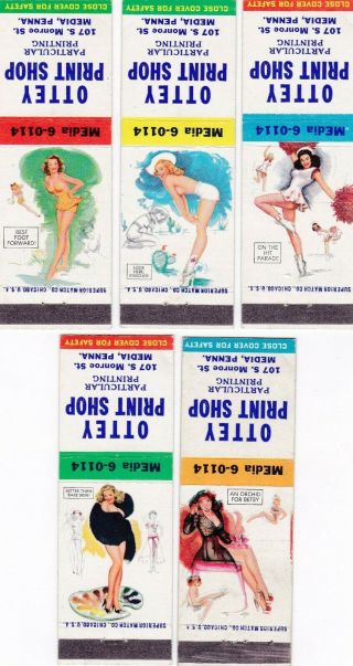 Matched Set Of 5 Vintage Girlie Matchbook Covers Ottey Print Shop,  Media,  Pa