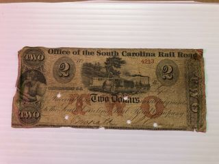 Mid 1800s - Office Of The South Carolina Railroad Two Dollar Bill
