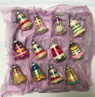 12 Vintage Mercury Glass Bell Christmas Tree Ornaments 2.  5” - 2.  75”