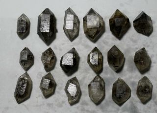 18pcs Natural Tibetan Black Phantom Crystal Quartz Double Terminating Specimen