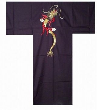 Dm - S00966 - 01 - Bk Kimono With Obi M (58 ") Embroidery Made In Japan Japanese Men 