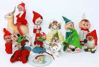 Vintage Group Of 12,  Ornaments,  Elves,  Gnomes & Whimsy Japan Hong Kong Usa