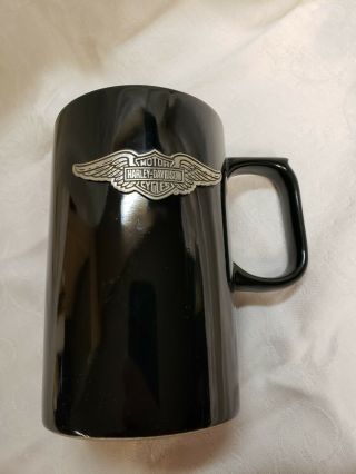 Logo Harley Davidson 16oz Coffee Cup Mug Black W/pewter Raised Logo