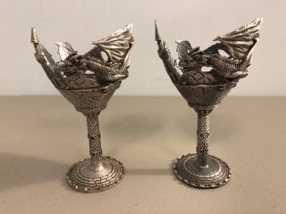 Myths And Legends Pewter Dragon Castle Themed Wine Glass Base,  Goblet,  Chalice