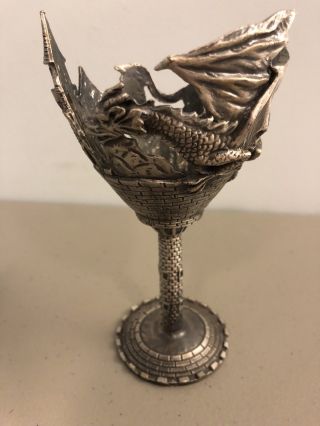 MYTHS AND LEGENDS PEWTER DRAGON CASTLE THEMED WINE GLASS BASE,  GOBLET,  CHALICE 2