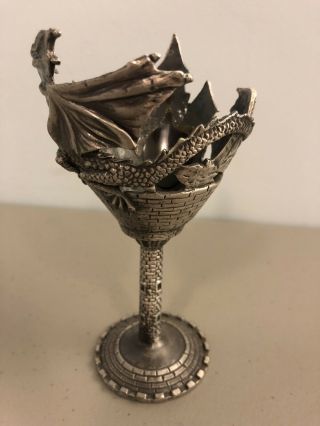 MYTHS AND LEGENDS PEWTER DRAGON CASTLE THEMED WINE GLASS BASE,  GOBLET,  CHALICE 3