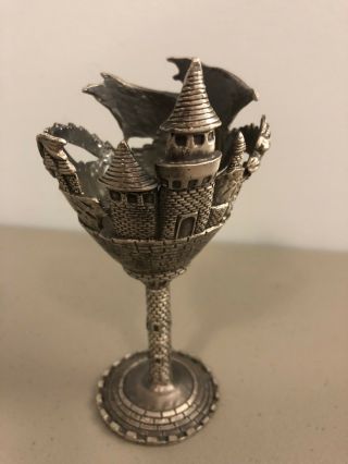 MYTHS AND LEGENDS PEWTER DRAGON CASTLE THEMED WINE GLASS BASE,  GOBLET,  CHALICE 4
