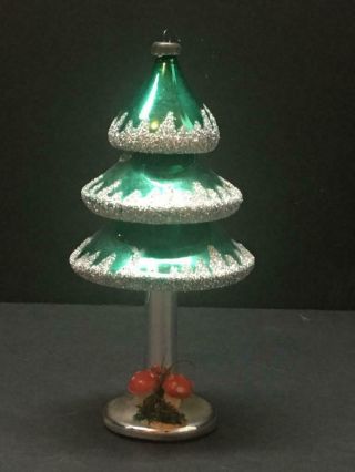 Vtg Figural Mercury Glass Christmas Tree W/ Mushrooms On Base Christmas Ornament