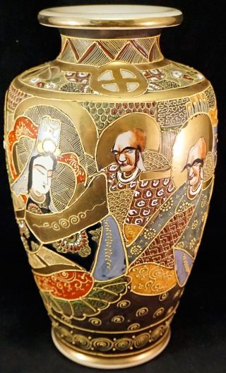 Large Satsuma Pottery Vase With Immortals Raised Designs And Gold
