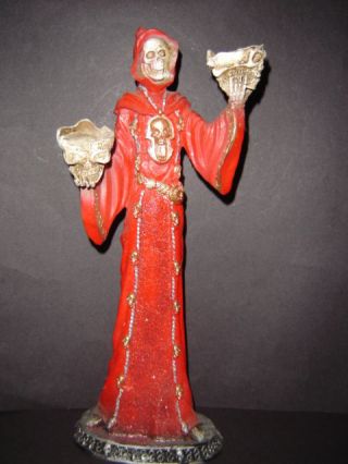 014 Statue Craneos Red 15.  5 " Santa Muerte Roja Ritual Candelabrum Ceremonial