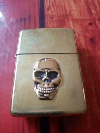 1994 Solid Brass Skull Comes With 1973 Zippo Insert Fully