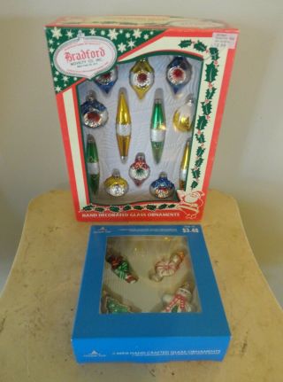 2 Boxes Vtg Bradford Hand Decorated Mini Ornaments W/indents & Novelties