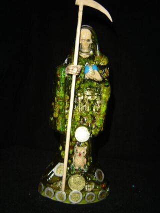 107 Statue Transparente Santa Muerte Green 12 " Abundancia Protección Preparada