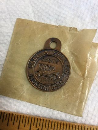 Rare Antique Brass Fob Lake Shore Yellow Cab & Transfer Co Racine Wi Charge Coin