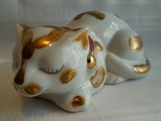Neko Sleeping Cat - Hand Painted & Made In Japan - Kutani Style Porcelain & Gold
