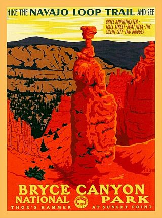 Bryce Canyon National Park Navajo Loop Utah Vintage Railroad Travel Art Poster