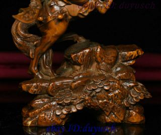Collect Chinese Boxwood Wood Carved Warrior Guan Gong Yu God Ride Horse Statue 4