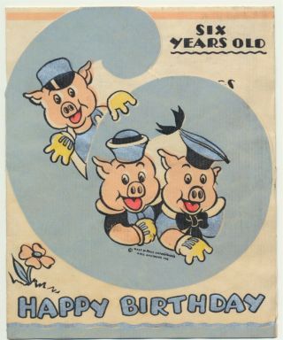 3 Little Pigs Birthday Card By Hall Brothers & Walt Disney Enterprises C1940