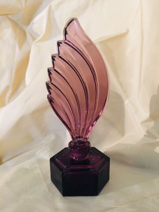 Art Deco Amethyst Czech Perfume Bottle With Unique Wing Stopper