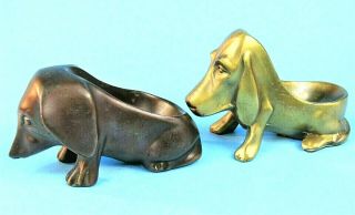Dachshund & Basset Hound Figural Metal Pipe Rest Holders Vintage Art Deco Dogs
