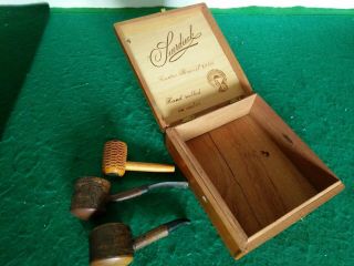 Vintage  Tobacco Smokers Pipe X3 And Cigar Box