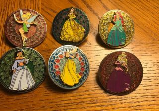 Wdw Disney Stained Glass Princess Series 2003 Set Of 6 Pin Set