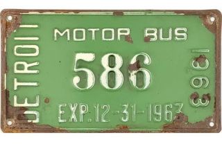 1963 Detroit Michigan Motor Bus License Plate 586