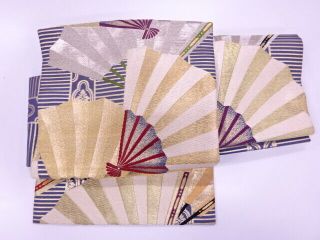 4148567: Japanese Kimono / Antique Tsukuri Obi / Woven Folding Fan