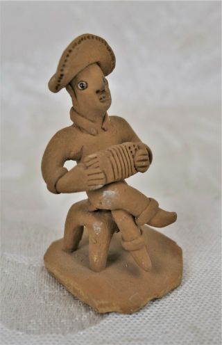 Vintage Brazilian Folk Art Accordion Boy Ceramic Statue Vitalino Filho