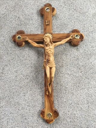 Large Jesus Christ Olive Wood Wall Cross Made In Jerusalem 29”x18”x4” Crucifix