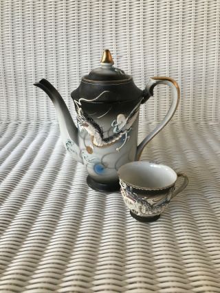 Hand Painted Belson Gray Dragon Ware Tea Pot And Cup