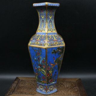 Qing Dynasty Qianlong Pastel gilt Flower and bird pattern Porcelain Hexagon vase 2