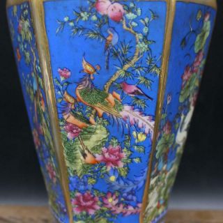 Qing Dynasty Qianlong Pastel gilt Flower and bird pattern Porcelain Hexagon vase 4