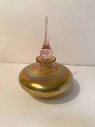 Vintage 4 " Art Glass Perfume Bottle Pink Swirl Iridescent Finds 702