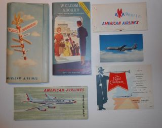 American Airlines Flight Information Packet 1950s Brochures Post Cards Menu Map