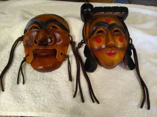 South Korea Hand Carved Wood Hahoe Ceremonial Dance Masks Decor,  Yangben/punea