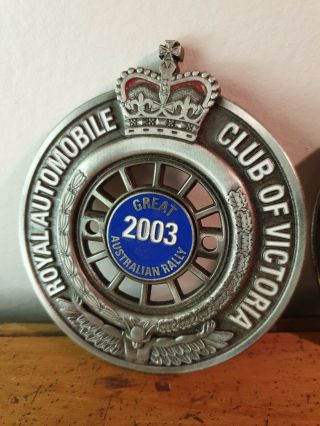 Royal automobile club of victoria car badge x2 years 2002 & 2003 3