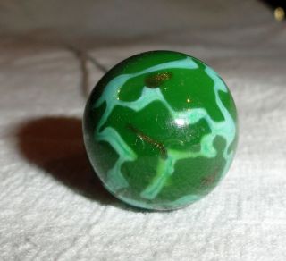 Antique Victorian 8 1/2 " Long Hatpin With A Lovely Green W/gold Glass Marble