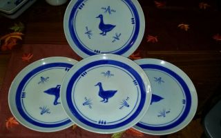 4 El Palomar Pottery Blue Duck Dinner Plates Mexico Ken Edwards Vintage