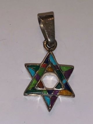 Gorgeous Inlaid Turquoise Oyster Lapis Sterling Silver Star Of David Pendant