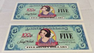 Disney Dollars Dlr 2 - Uncirculated 2002 $5 " Snow White And The Seven Dwarfs