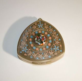 Vintage Makeup Compact With Enamel And A Large Center Stone