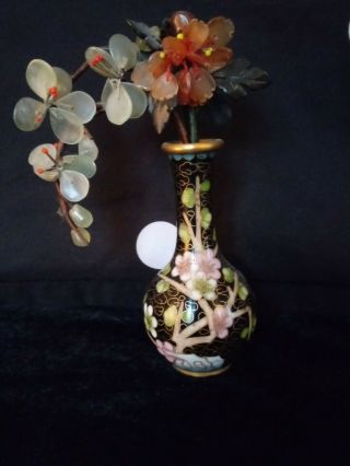 Gold - Toned Cherry Blossom Mini Vase With Stone Flowers
