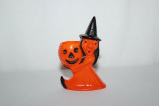 Vintage Rosbro Rosen Hard Plastic Halloween Witch Pumpkin Candy Container