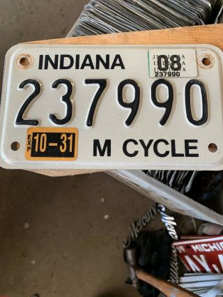 Indiana 2009 Motorcycle License Plate - 237990 - Tab 2008.  -.