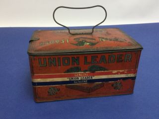 Vintage Union Leader Cut Plug Tobacco Tin Litho Lunch Pail W/ Paper Band & Eagle